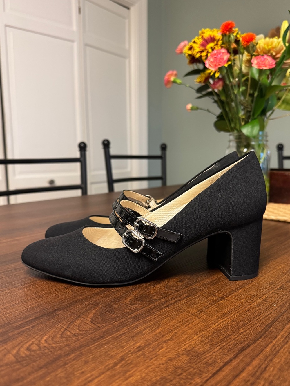 Life Stride Black Double-Buckle Mary Jane Block Heels